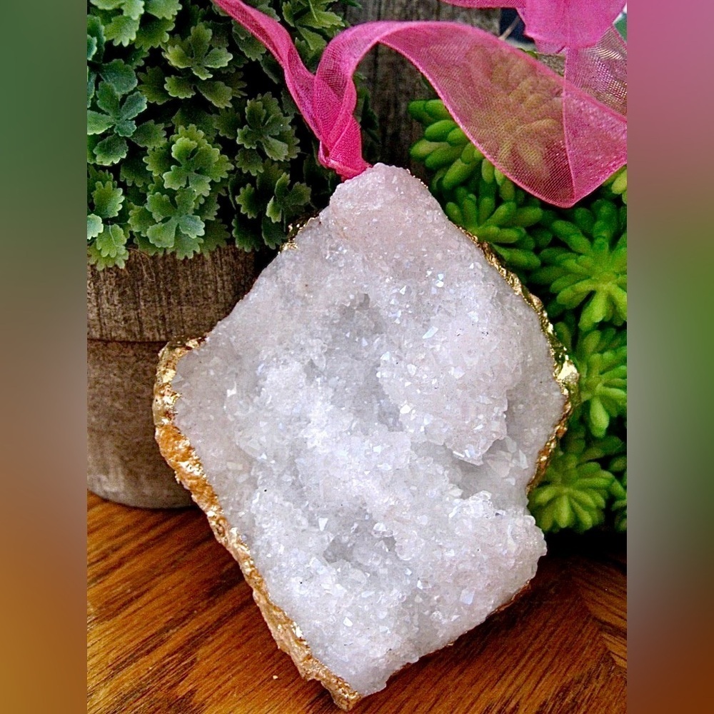 New XXL Angel Aura Natural Quartz Crystal Druzy Geode Christmas Ornament